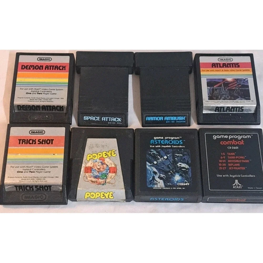 Vintage Atari 2600 Lot of 8 Games Demon Attack Atlantis Popeye Asteroids Combat